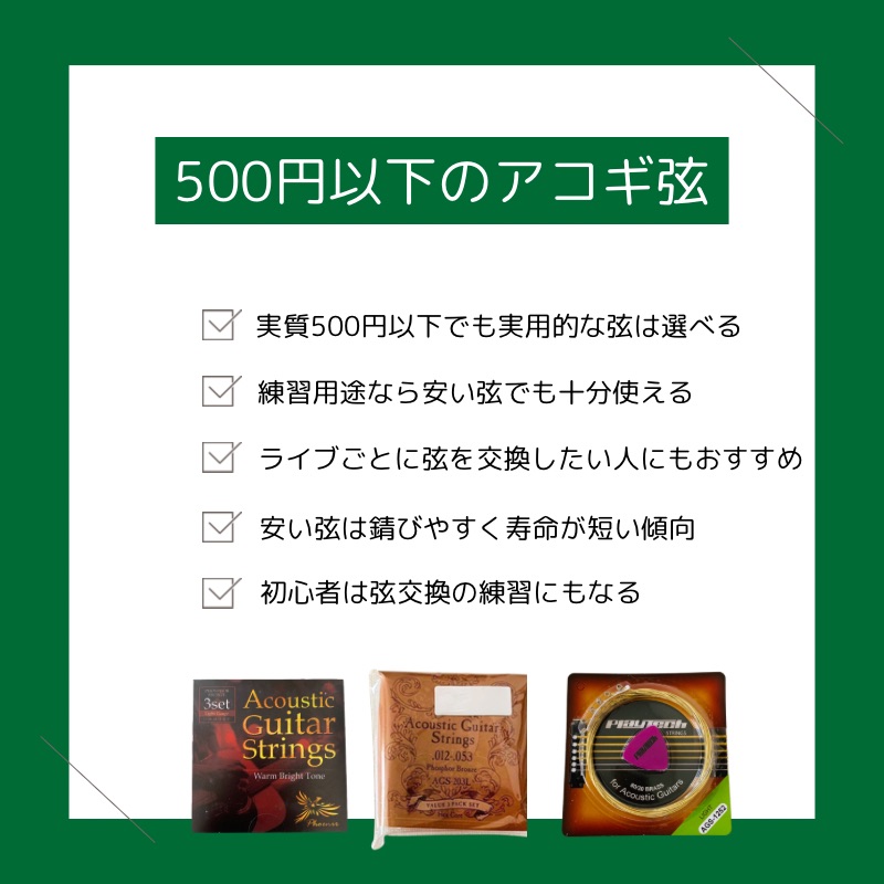 500円以下のアコギ弦（まとめ）